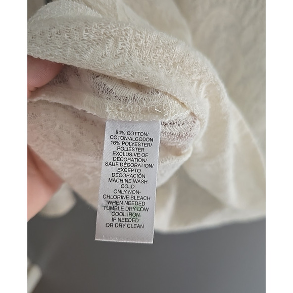 LOFT Ivory Floral Jacquard Crew Neck Tie Back Long Sleeve Top Womans Size Large - Picture 4 of 4